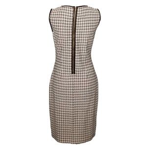 EUC St. John Leather Trim Houndstooth Tweed Dress, size 8